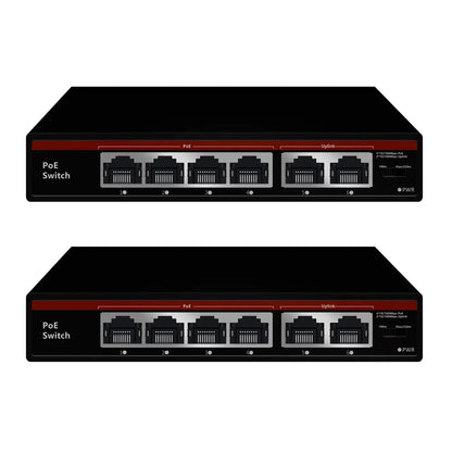 2026 POE Switch 6 Ports 10/100Mbps AI Smart Ethernet Switch with 2 Uplink RJ45 Ports AI Smart Switch for IP Camera/Wireless AP