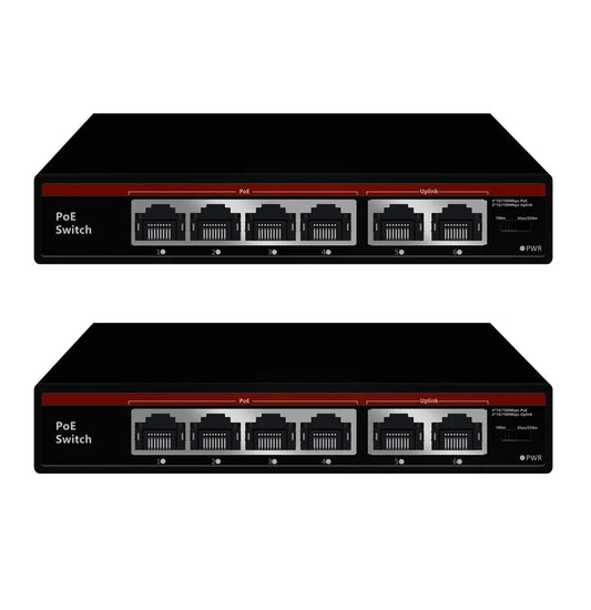 2026 POE Switch 6 Ports 10/100Mbps AI Smart Ethernet Switch with 2 Uplink RJ45 Ports AI Smart Switch for IP Camera/Wireless AP by PDG ibma
