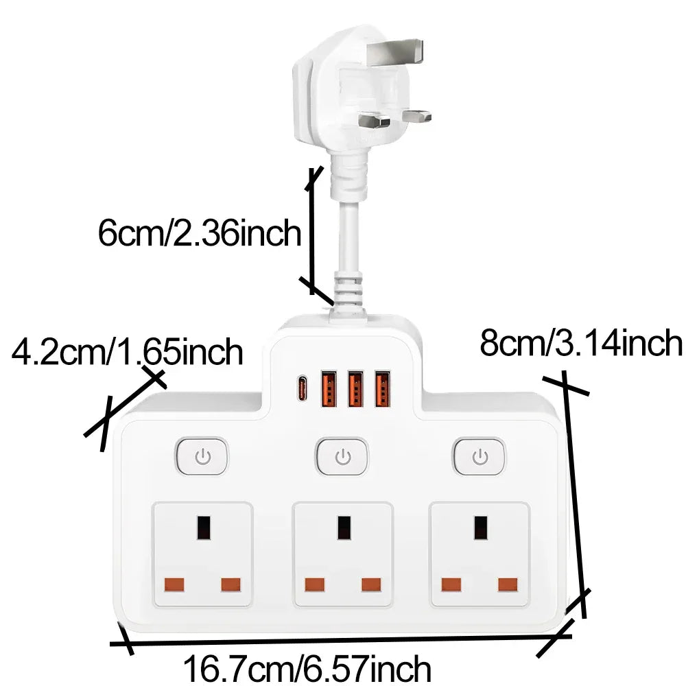 UK Plug AC Power Strip Wall Mounted Independent Switch Socket European Standard Plug With USB C Ports Charging Network Filter