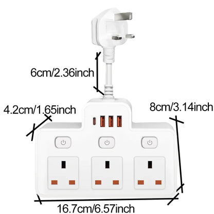 UK Plug AC Power Strip Wall Mounted Independent Switch Socket European Standard Plug With USB C Ports Charging Network Filter
