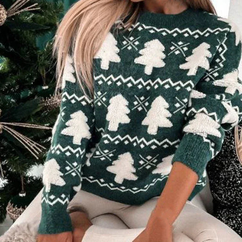 Winter 2025 Women Knitted Sweater 3D Santa Tree Print Warm Thick Jumpers Christmas Sweaters Long Sleeve Pullover Tops Xmas Look