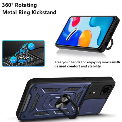 Slide Camera Lens Protector Armor Case For Redmi Note 13 12 11 10 Pro Plus 10s 11s 12s 13C 12C Military Grade Bumpers Ring Cover