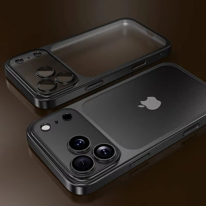Luxury Transparent Matte Phone Case For iPhone 17Pro Air 17 16 15 14 13 12 11 Pro Max Lens Protection Metallic Color Frame Cover