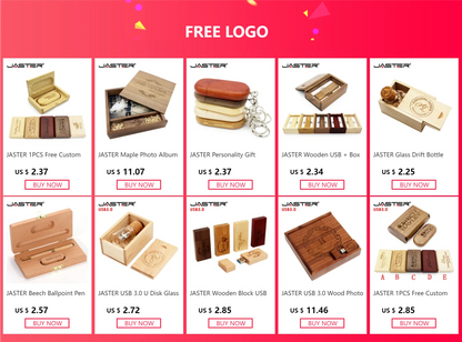 JASTER Wooden USB Flash Drive Red Wood Pendrive 64GB 16GB 32GB 4GB 8GB Creativo U Disk Memory Stick Wedding Gift Custom Logo
