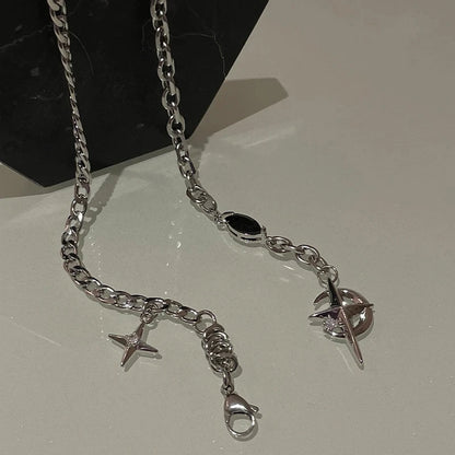 New Y2K Cuban Figaro Chain Star Moon Pendant Necklace Men Punk Black Zircon Chain Choker Necklace For Men Jewelry Gifts