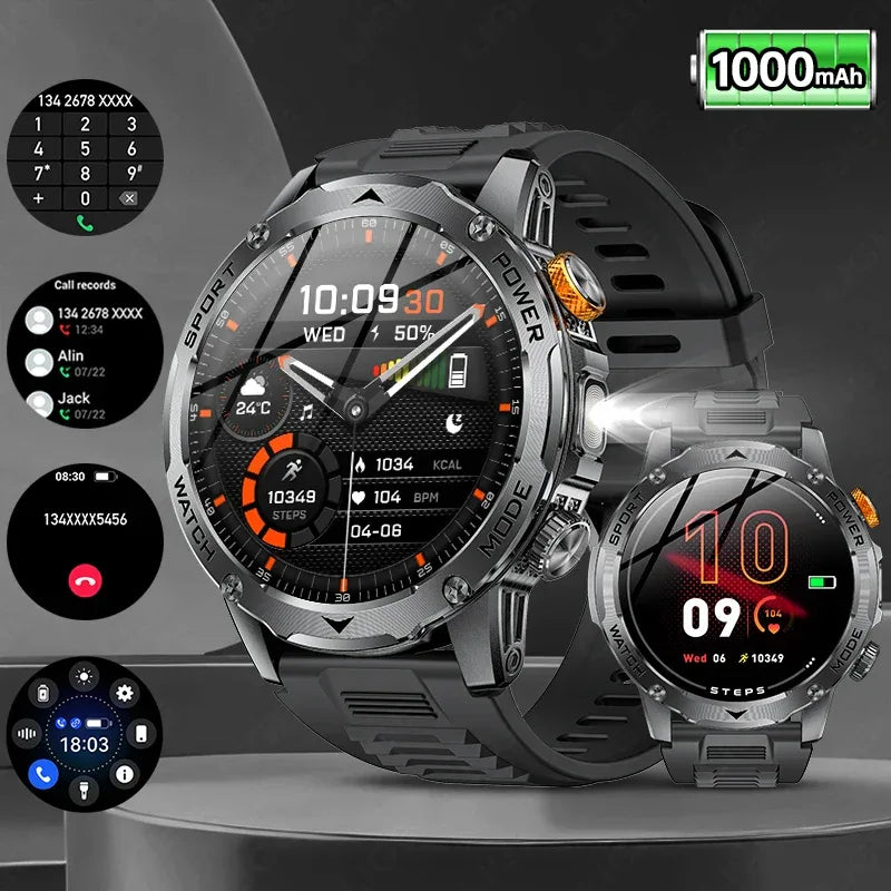 LIGE AMOLED Smart Watch Men with Flashlight Sports IP68 Waterproof Fitness Tracker Bluetooth Call Smartwatch Man for Android iOS