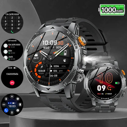 LIGE AMOLED Smart Watch Men with Flashlight Sports IP68 Waterproof Fitness Tracker Bluetooth Call Smartwatch Man for Android iOS