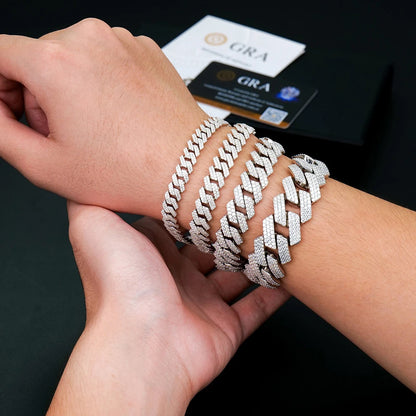 KNOBSPIN GRA Certified D VVS1 Moissanite Cuban Bracelet 8mm/10mm/12mm/14mm s925 Sterling Sliver Cuban Bracelets for Women Man