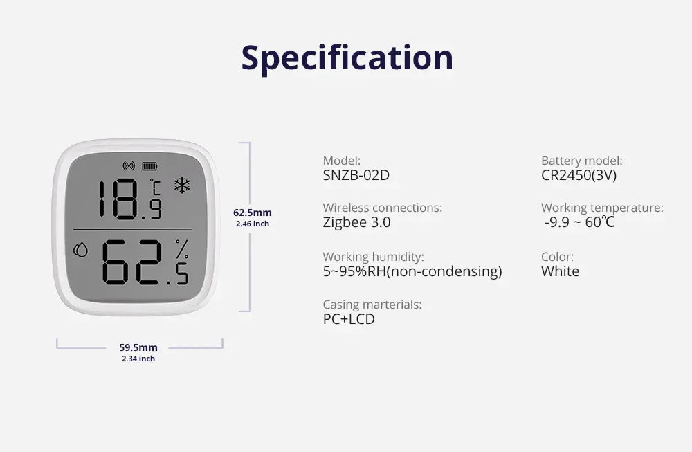 SONOFF SNZB-02D Zigbee LCD Smart Temperature Humidity Sensor Wireless Hygrometer Thermometer Alexa Google Home Alice