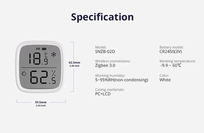 SONOFF SNZB-02D Zigbee LCD Smart Temperature Humidity Sensor Wireless Hygrometer Thermometer Alexa Google Home Alice