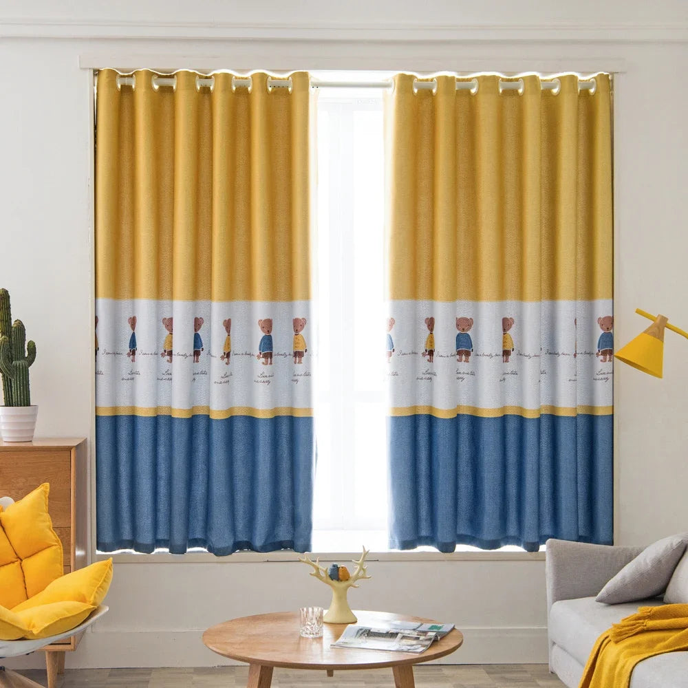 Ahoyikaa Cartoon Little Bear Blackout Curtain For Kids Room Children Curtains For Baby Boys Child Bedroom Living Room Window
