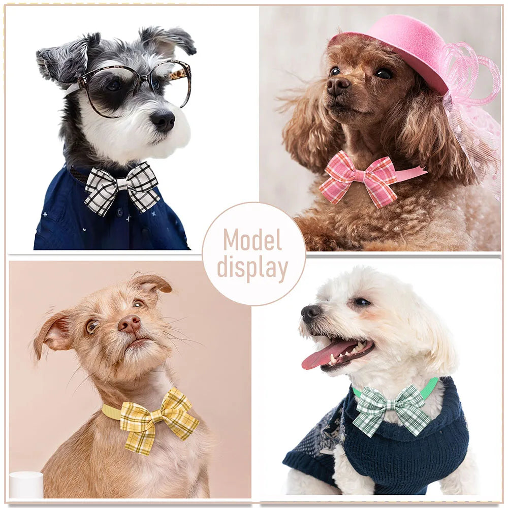 10PCS Adjustable Pet Bowtie For Dogs Classic Plaid Printed Dog Bow Tie Handmade Pet Dog Bowtie Pet Grooming Accessories