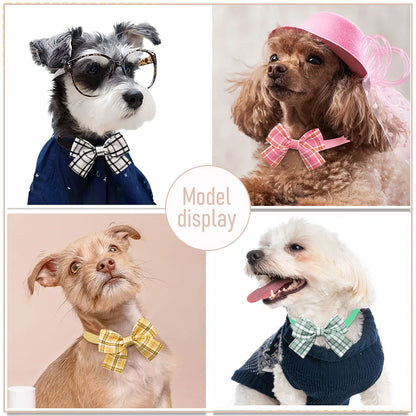 10PCS Adjustable Pet Bowtie For Dogs Classic Plaid Printed Dog Bow Tie Handmade Pet Dog Bowtie Pet Grooming Accessories