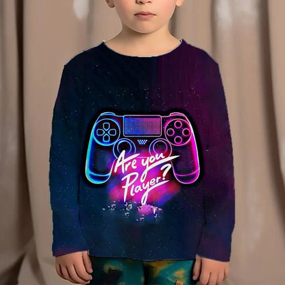 Top Clothes For Children Clothing Autumn Games Console Black T-Shirt Kids Tees Long Sleeve Tshirt From 10 To 12 Years Old Boys