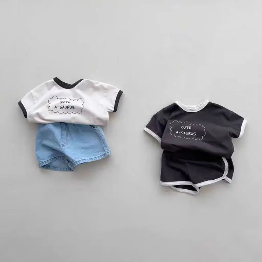 TZ24047 Summer New Sports Style Set New Letter Baby Round Neck Simple Casual T-shirt Shorts Two piece Set