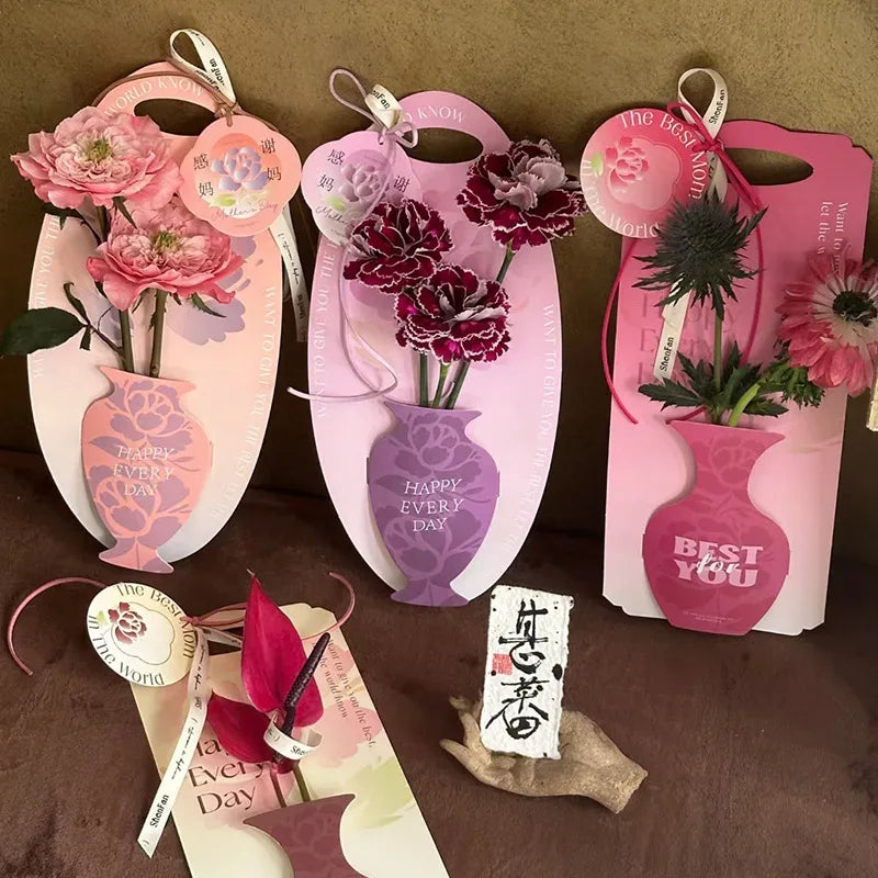 10Pcs Mother's Day Flower Box Creative Vase Shape Single Bouquet Flower Arrangement Handbag Valentine's Day Wedding Gifts Decor