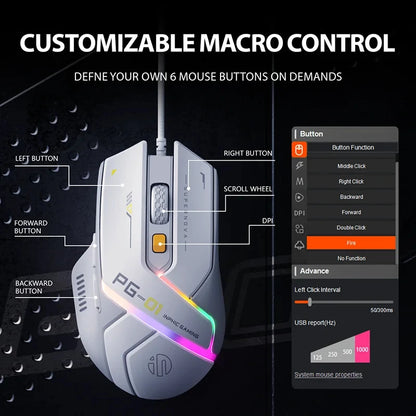 Inphic PG1 PG9 RGB Wired Gaming Mouse Ergonomics 1000Hz Polling Rate Stable Connection For Desktop And Laptop Computers