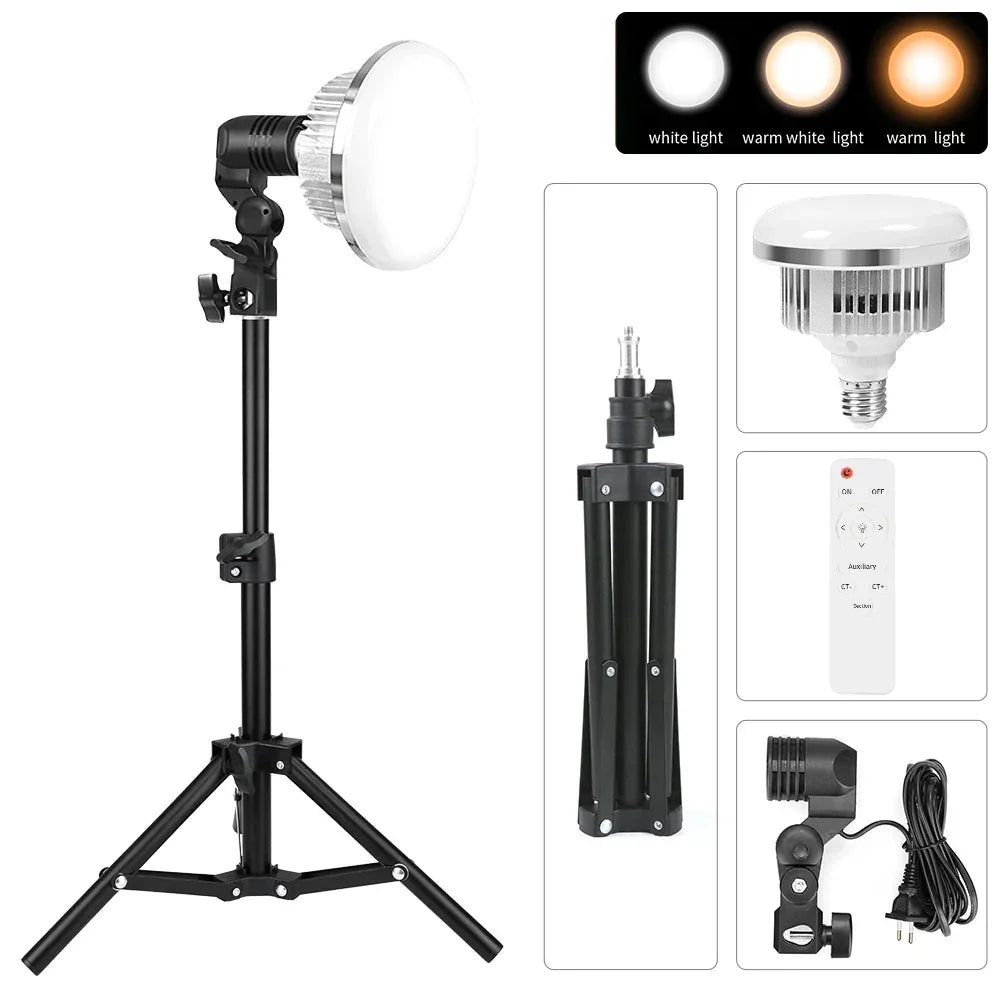 85W LED Photographic Lighting Bulbs E27 Base Lamp With Remote Control Dimmable Daylight Bulb For Photo Studio Softbox