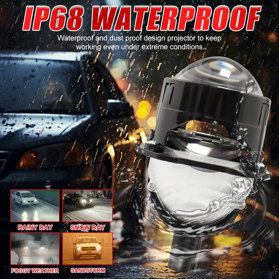 2.5 Inch Bi Led Projector Lens Led Light H4 H7 9005 9006 Car Headlight Bulb High Low Beam 6000K Diode 100W 40000LM Turbo Tuning