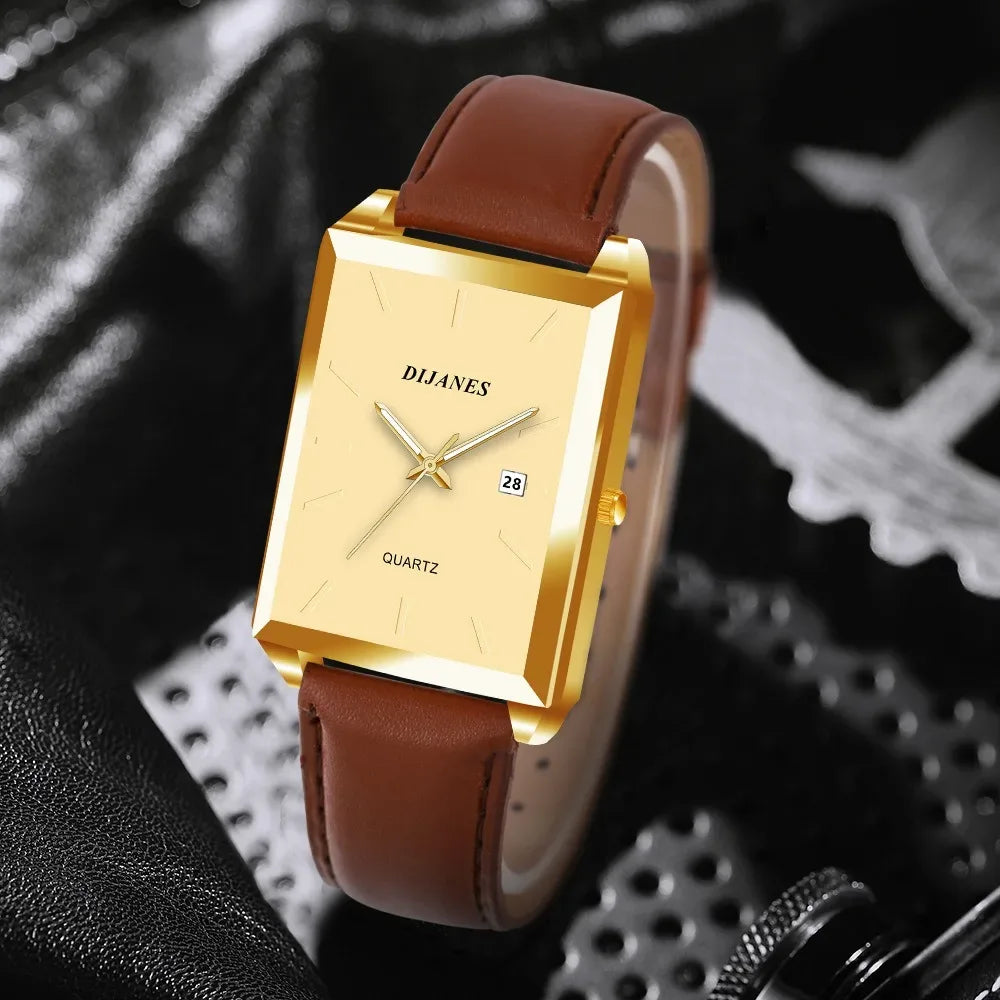 2pcs/set Square Couple's Watch, PU Leather Strap, Quartz Movement | Gifts for Men or Women | Valentine's Day Gifts