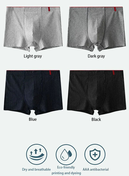 4 pieces of men's boxer underwear Soft, breathable and comfortable men's briefs Striped trendy personality casual loose boxers