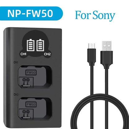 Dual Camera Battery Charger for Sony NP-FW50 FZ100 BX1 Canon LP-E6 E8 E17 NB-13L fuji NP-W235 W126 Nikon EN-El15 EL25 Panasonic