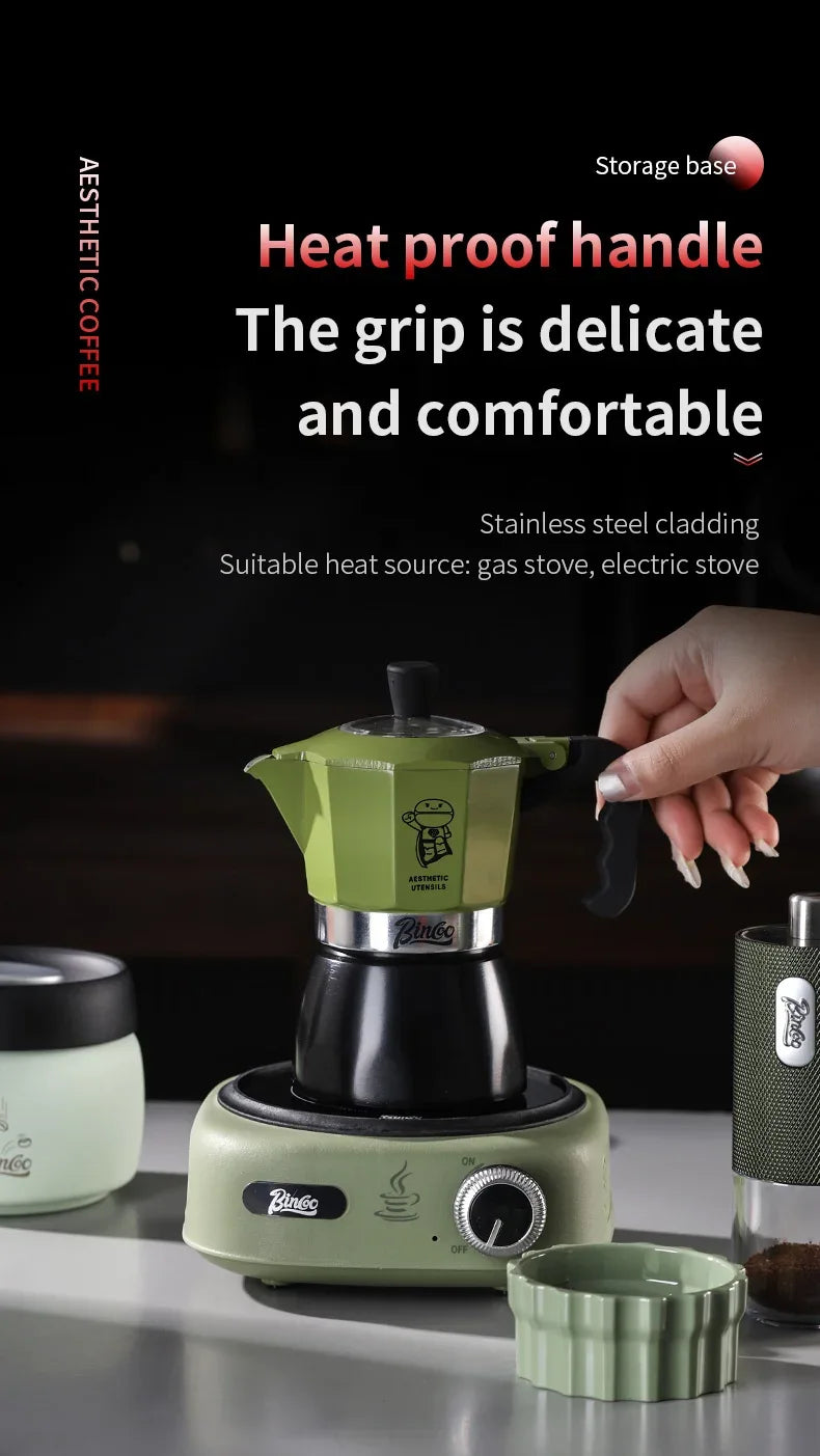 Bincoo Double valve Moka Pot Set Electric Stove Coffee Pot Household Italian Espresso Machine Mocha Pot Barista Accessories 220V