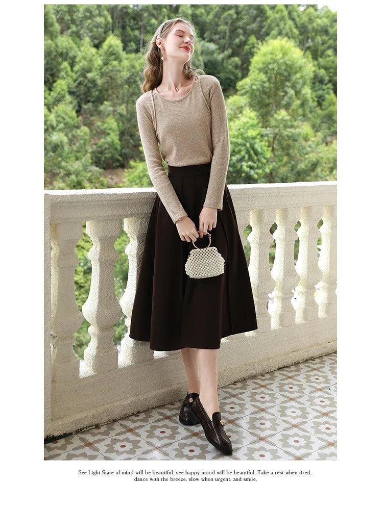 I BELIEVE YOU T-shirts for Women 2024 Autumn New Khaki Flash Silver Fake Two Long Sleeve Fashion Lady Bottom Sweaters 2243015763