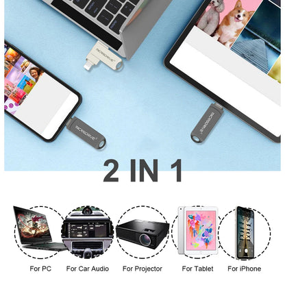 OTG Flash Drive USB3.0 for iPhone with 2 in 1 USB to lightning & usb 3.0 pendrive for iPhone 6/7/8//11/12/13 /14/ for Ipad
