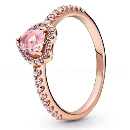 New Colored Crystal 925 Sterling Silver Ring Exquisite Women Shiny Heart Series Simple Ring Valentine's Day Gift for Lovers