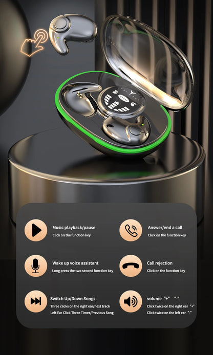 Invisible Sleep Earphones Bluetooth 5.3 Headphones IPX5 Waterproof Noise Reduction Earbuds Touch Control Wireless Headsets