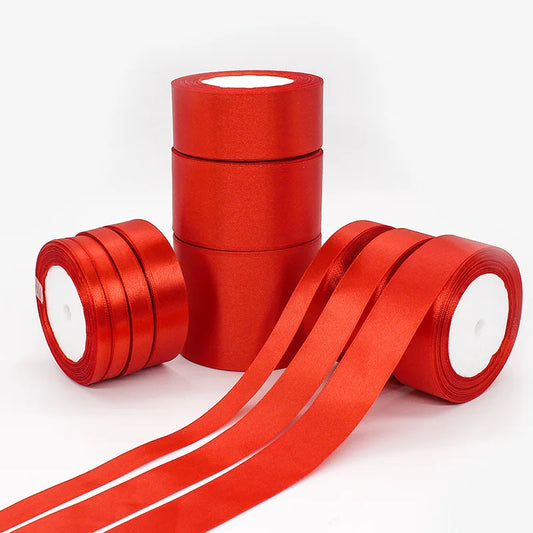 Ruban de satin rouge pour décorations de Noël et de Saint-Valentin, emballage cadeau, scrapbooking, nœuds, ruban adhésif d'emballage