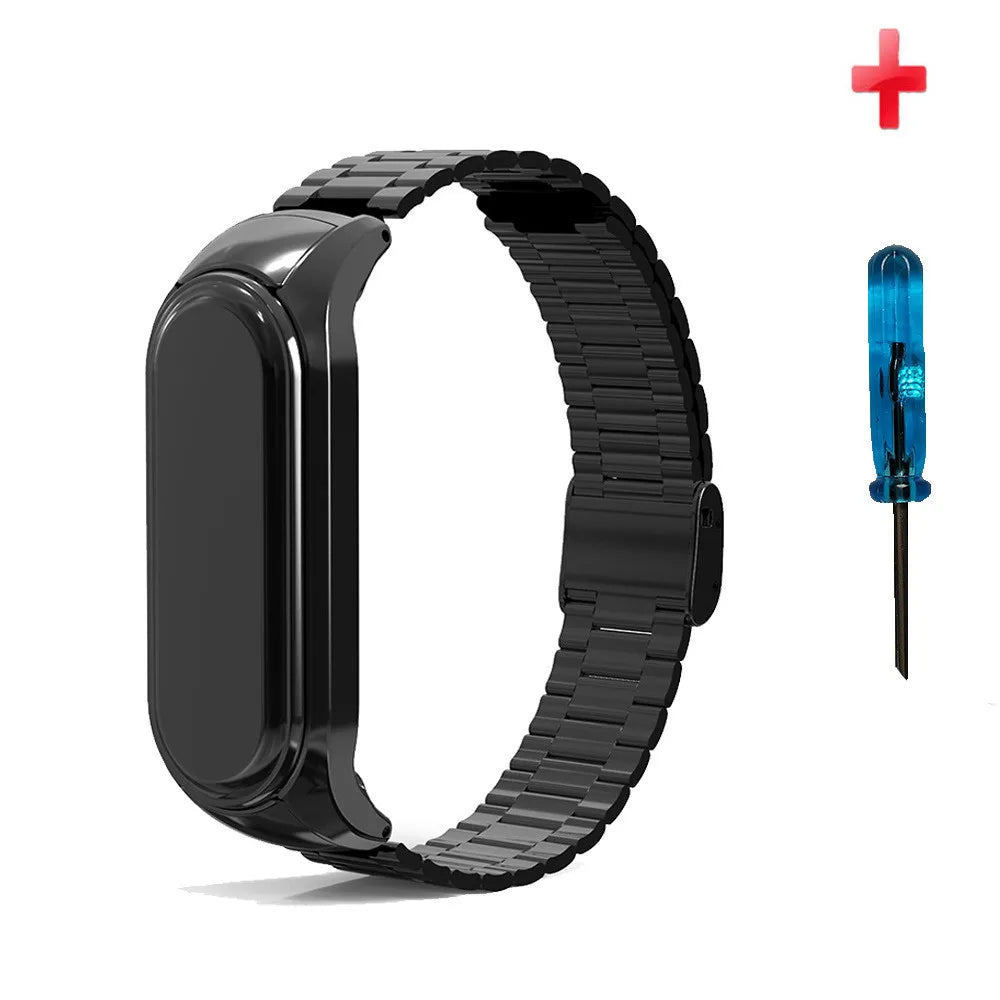 Metal Strap For Mi Band 6 5 4 3 Luxury Stainless Steel Bracelet Watchband For Xiaomi Miband Pink Gold Sliver Wristband With Tool