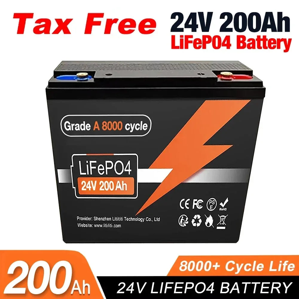NEW 24V 200Ah LiFePO4 Battery, Built-in 200A Protection BMS, Great for RV/Camper, Trolling Motors, Solar Off-Grid, Marine/Boat