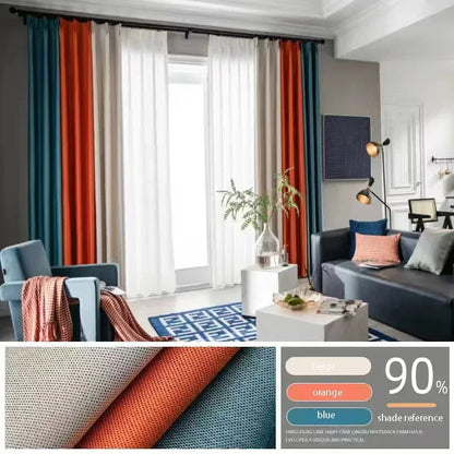 2025 New Spliced Two Color Bedroom Full Blackout Curtain Living Room Advanced Curtains Room Bay Window Light Luxury Drapes