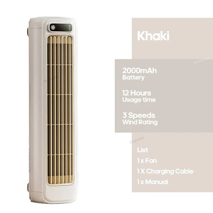 Portable Household Quiet Tower Fan 3 Speeds Wall Mounted Air Conditioning Fan 2000mAh Non-drilling Circulating Fan Room Kitchen