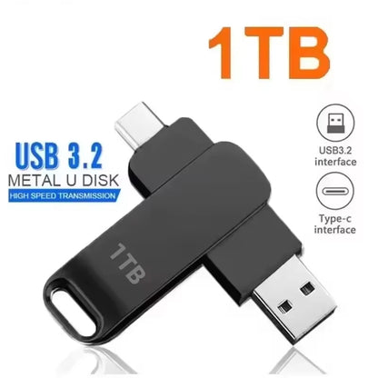 USB3.0 USB Flash Drive  1TB 2TB 16TB OTG Pen Drive High Speed Type-C Flash Disk Real Capacity Metal Pendrive For Phone Computer