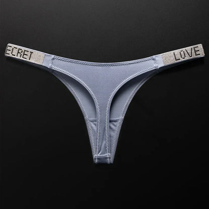 Letter Sexy Panties Women Thongs Rhinestones Diamonds G-string Sports Thong Low Waist Shorts Briefs T-back Fitness S-XL