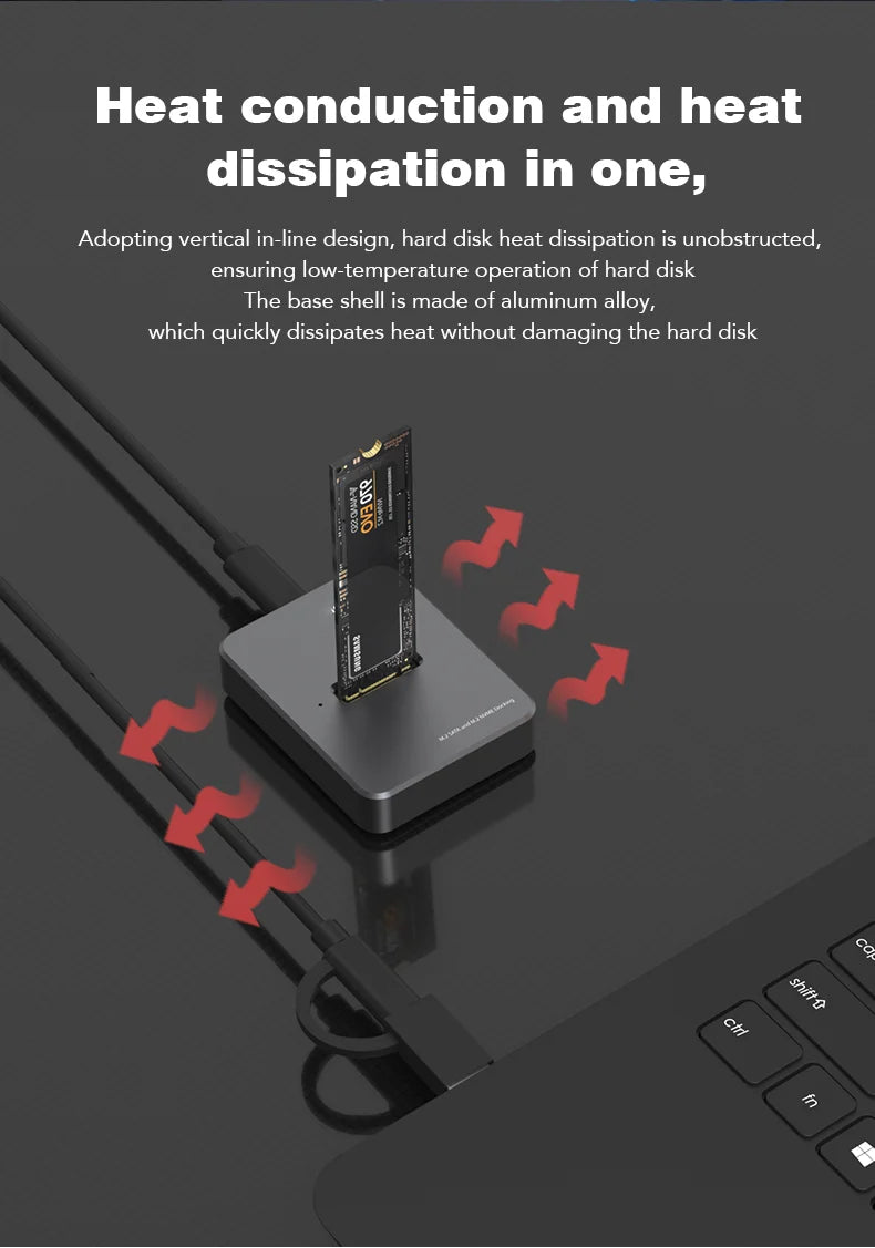 HDD Docking Station M.2 Caddy Box Base Adapter SATA/NVMe SSD Dual Protocol Solid State Mobile Hard Disk Enclosure USB C