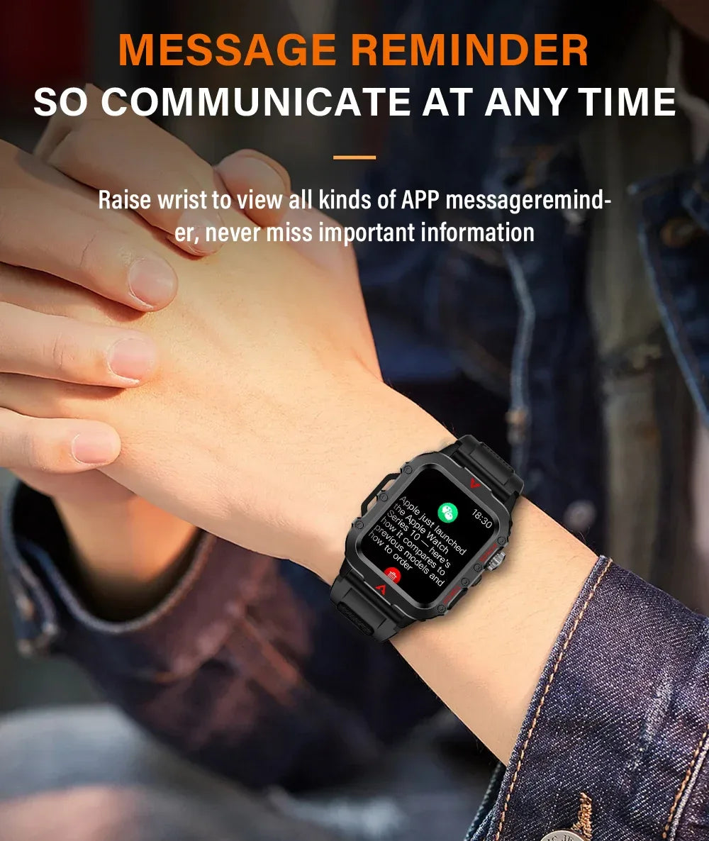 LAXASFIT 2024 Outdoor Military Men's Smart Watch Bluetooth Talk Sports Heart Rate Monitor Smart Watch Android IOS