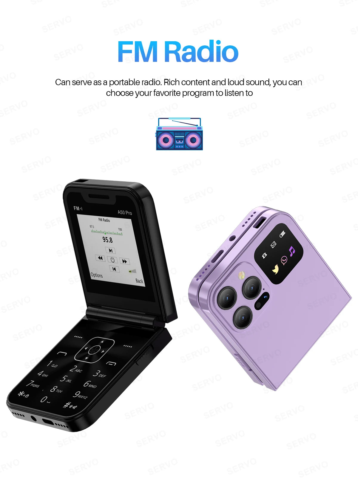 SERVO A50 PRO Flip Mobile Phone 2.4" Display Speed Dial Call Recording Blacklist 2 SIM Unlocked Foldable Cellphones New Version