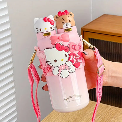 Hello Kitty Stainless Steel Insulated Cup, 550ML Portable Water Bottle for Outdoor Travel,Two Drinking Ways.  Cute Birthday Gift