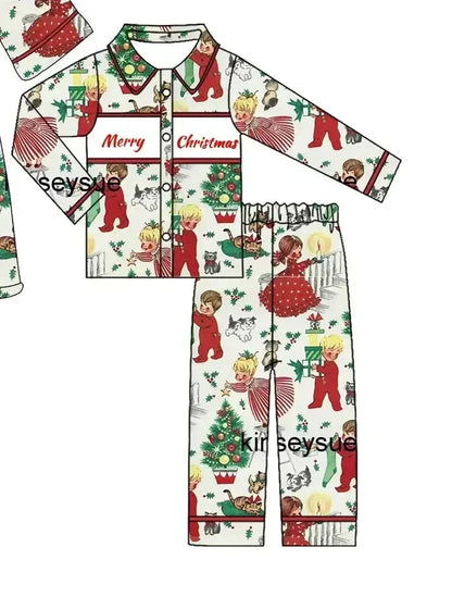 Boutique Kids Night Sleeping Bathrobe Dressing Gown Baby Robe Pajamas Toddler Boy Christmas Gingerbread Clothing Set
