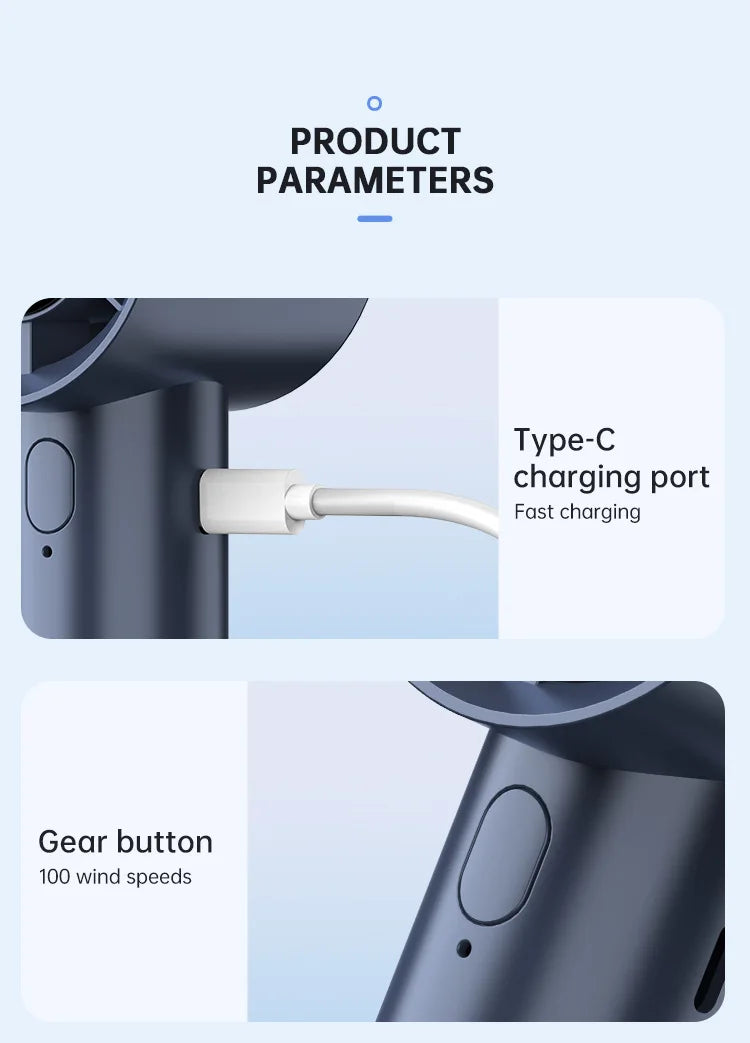 Lenovo Portable Ice Cooling Mini Handheld Fan 100 Speeds Powerful Fan High-speed USB Rechargeable Cooler with Phone Stand