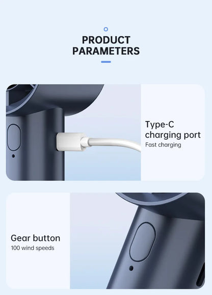 Lenovo Portable Ice Cooling Mini Handheld Fan 100 Speeds Powerful Fan High-speed USB Rechargeable Cooler with Phone Stand