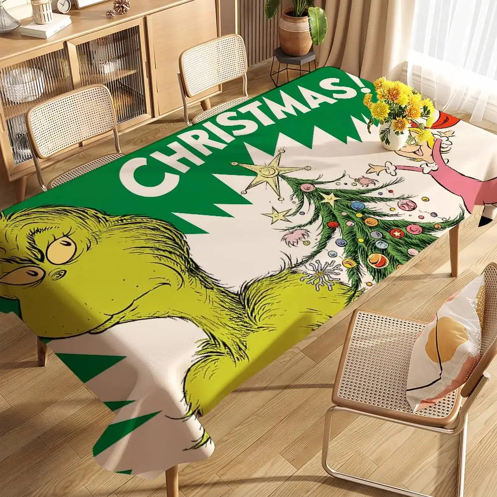 Classic Film G-Grinch-ES Christmas Table Cloth Stain Resistant Decorative Washable Tablecloths Birthday Party Dining table