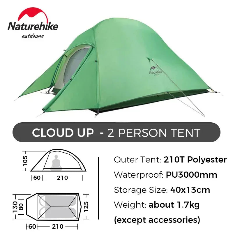 Naturehike Upgraded Cloud Up 2 Person Tent Outdoor Camping Tent Ultralight Waterproof Tent Free Standing Hiking Backpacking Tent