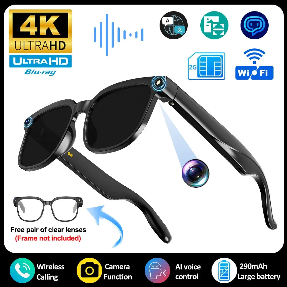 Men AI Smart Glasses 2026 New Color-Changing Translation Glasses 800W Camera Waterproof Call Photo Video Recording Sunglasses