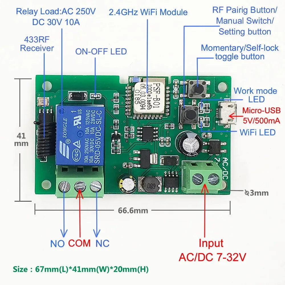 Ewelink WIFI Garage Door Opener Controller Smart Switch On Off Relay Module Gate Open Voice Control Alexa Google Home