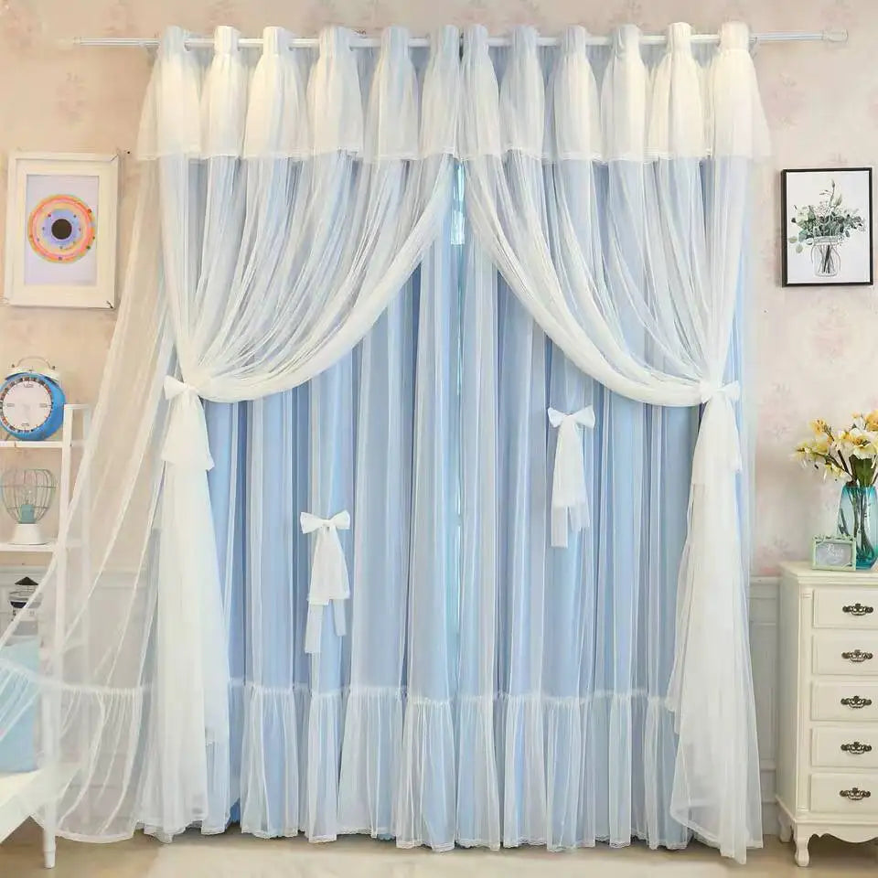 New Korean Style Pink Princess Style Double-layer Curtain for Girls' Bedroom Blackout Curtain for Living Room